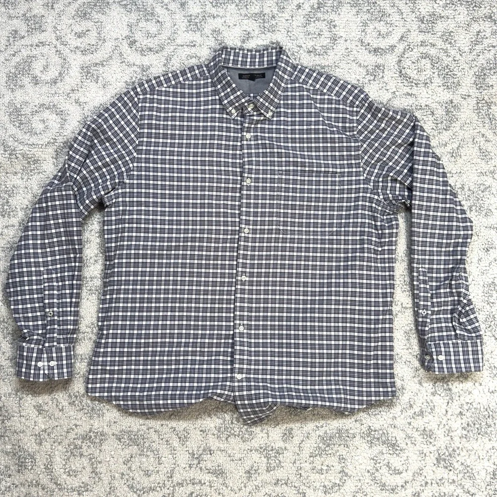 Banana Republic Oxford Shirt Tailored Fit Long Sleeve Plaid‎ Shirt Size XXL